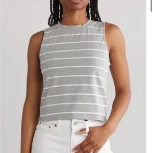 Cotton Emporium Grey White Cropped Tank Cotton Size S